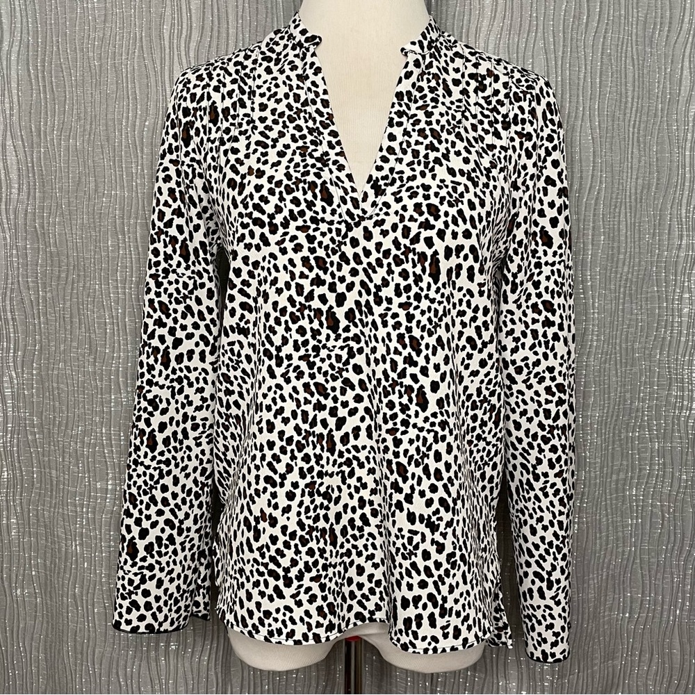 Zara Snow Leopard split neck top